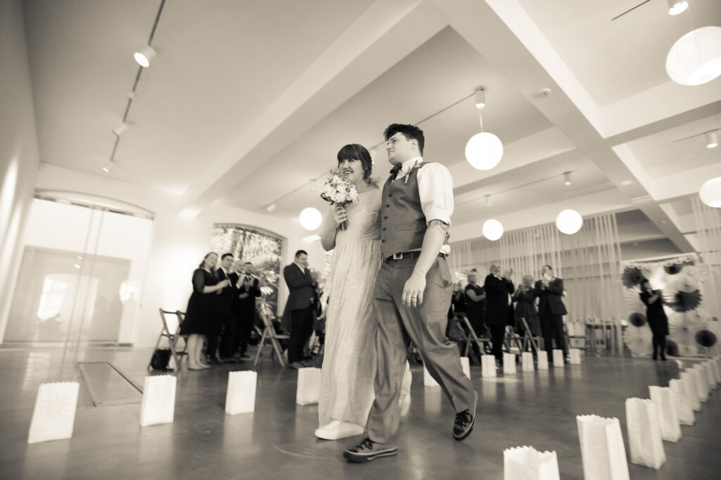 bride and groom walking back down the aisle