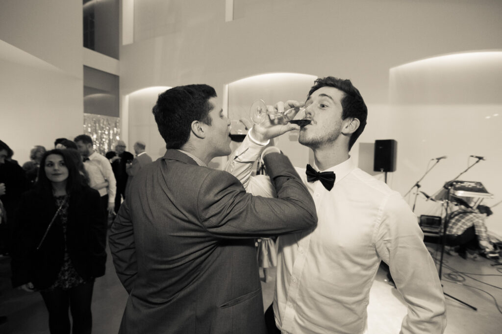 guests drinking at a wedding
