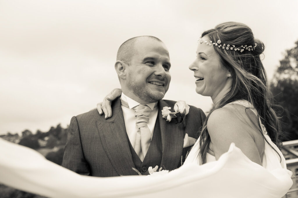 bride and groom portrait in black and white in sevenoaks